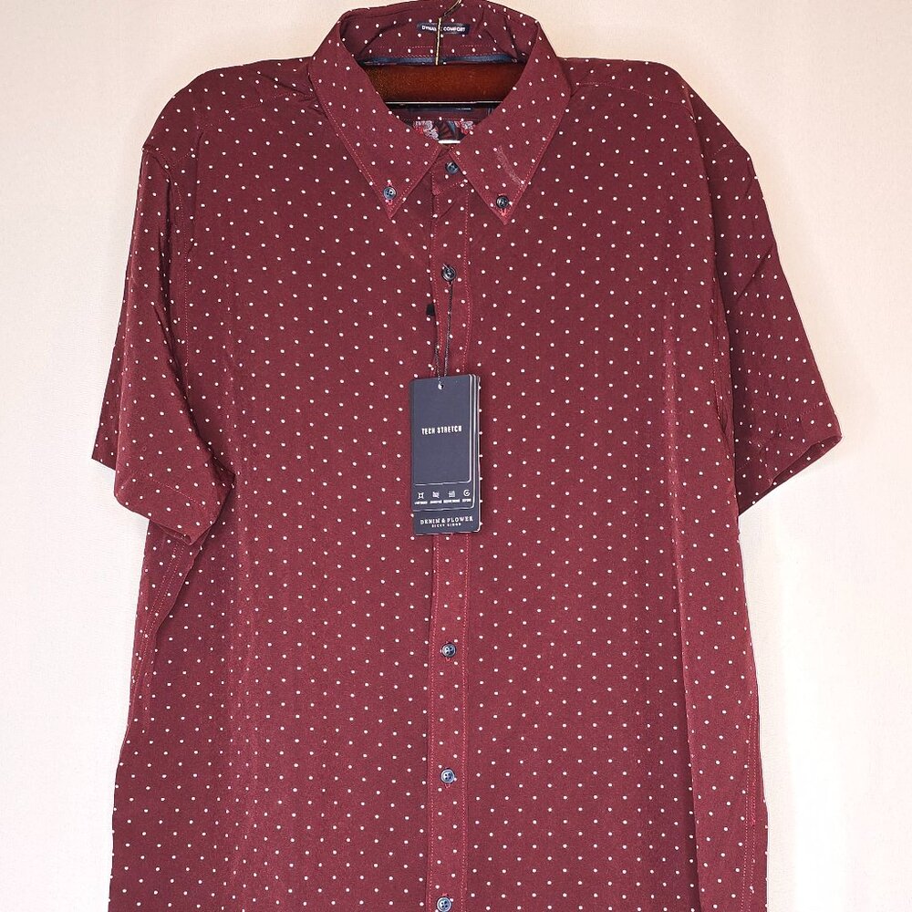 Denim & Flower Ricky Singh button down casual shirt, Men's L,  Maroon polka dot